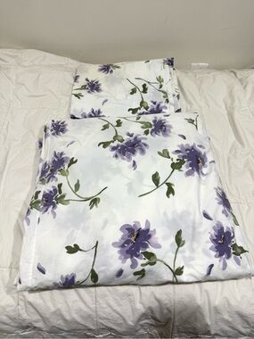 Pottery Barn 💯Cotton White Duvet Cover w/Purple Floral Print 2 Shams Full/Queen